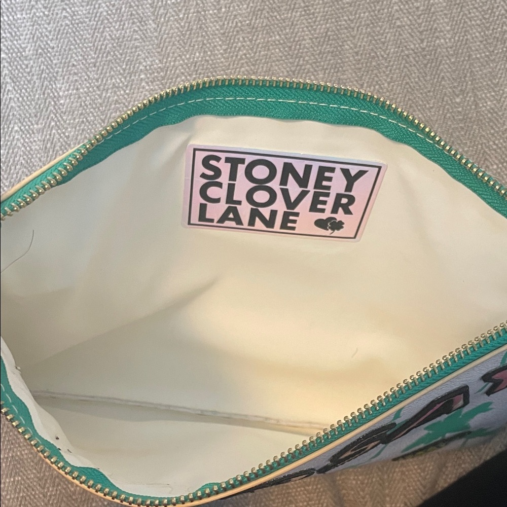 Stoney Clover Lane Green Palm Tree Flat Pouch with Pineapple Patch - Picture 3 of 5
